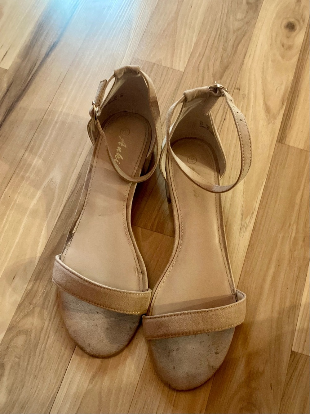 Classic Beige Ankle-Strap Block Heel Sandals